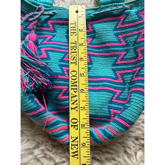 Authentic 100% Wayuu Mochila Colombian Bag cotton candy bohemian blue pink neon - Picture 12 of 16